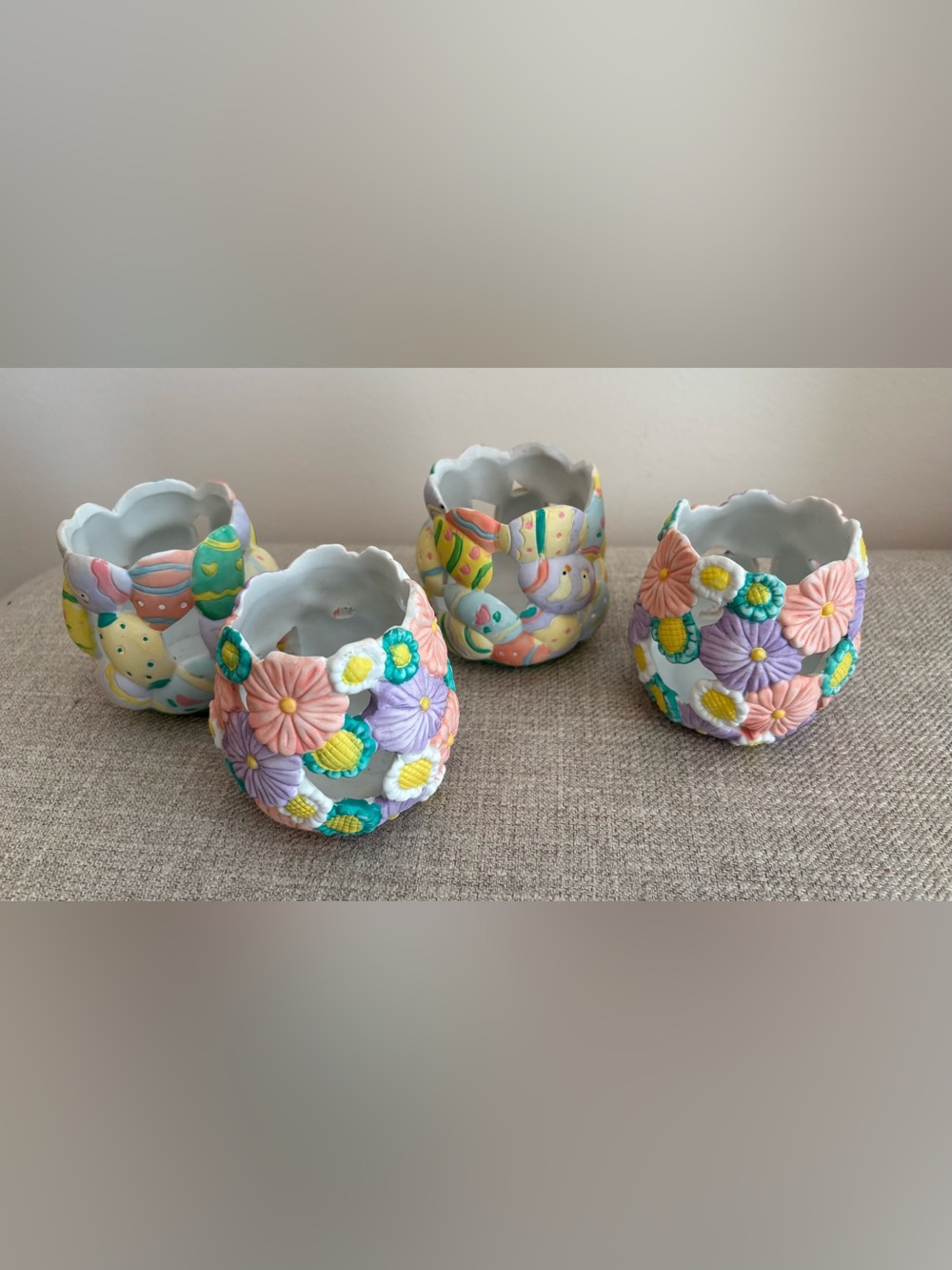 Pastel Spring/Easter Ceramic Candle Holders ABC Distributing Set of 4